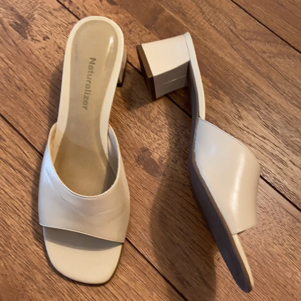 Cream Slide with Chunky Heels